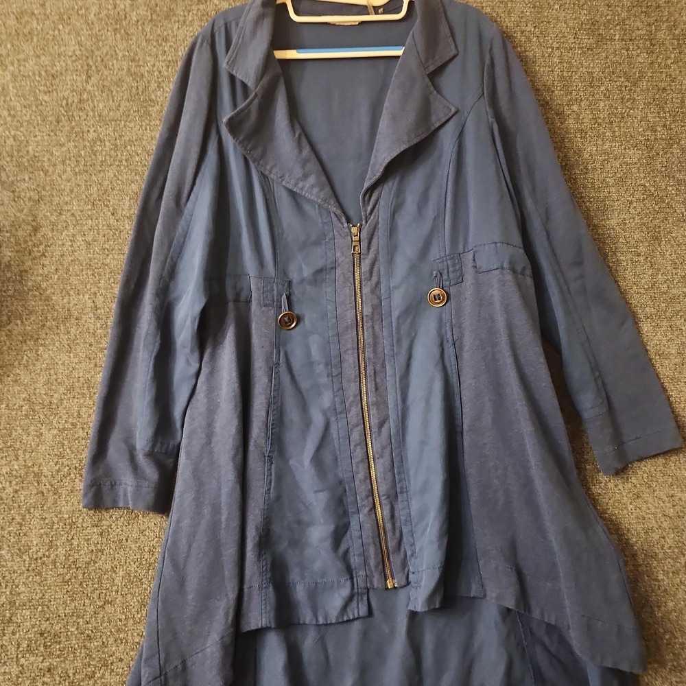 Soft Surroundings Jacket Womens Large Blue Tencel Lyocell Zip Front Pockets
